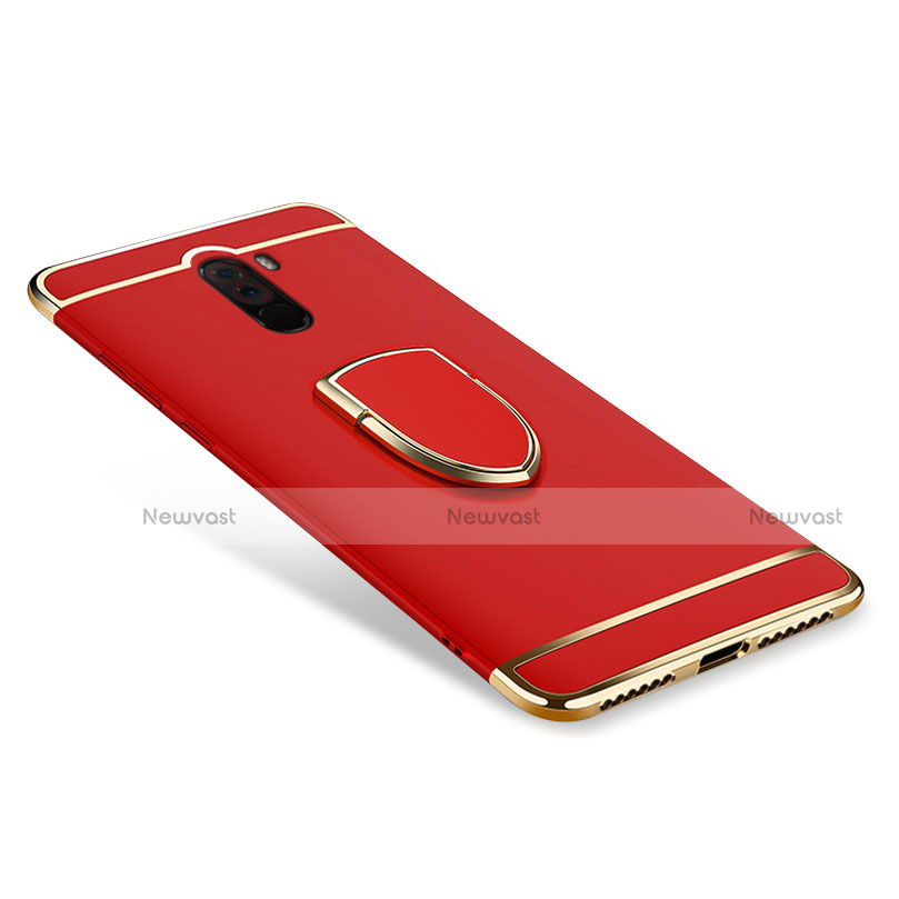 Luxury Metal Frame and Plastic Back Cover with Finger Ring Stand A01 for Xiaomi Pocophone F1 Red