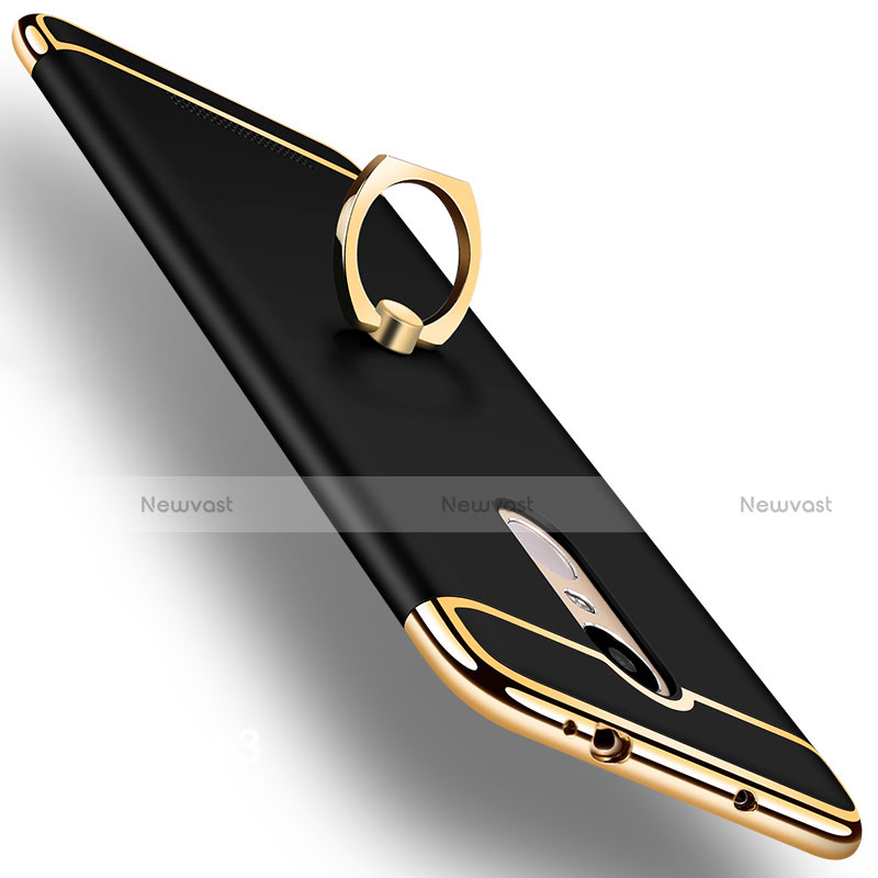 Luxury Metal Frame and Plastic Back Cover with Finger Ring Stand A01 for Xiaomi Redmi Note 3 Black