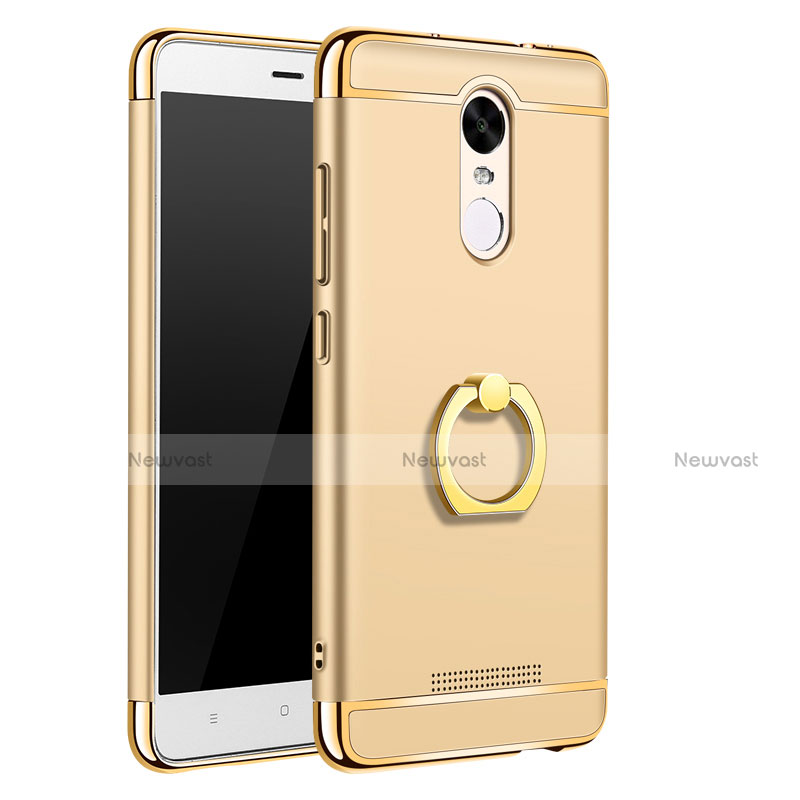 Luxury Metal Frame and Plastic Back Cover with Finger Ring Stand A01 for Xiaomi Redmi Note 3 MediaTek Gold