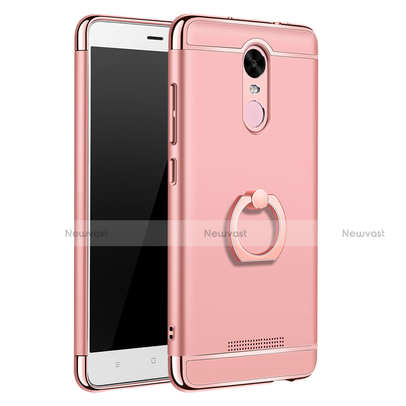 Luxury Metal Frame and Plastic Back Cover with Finger Ring Stand A01 for Xiaomi Redmi Note 3 Rose Gold