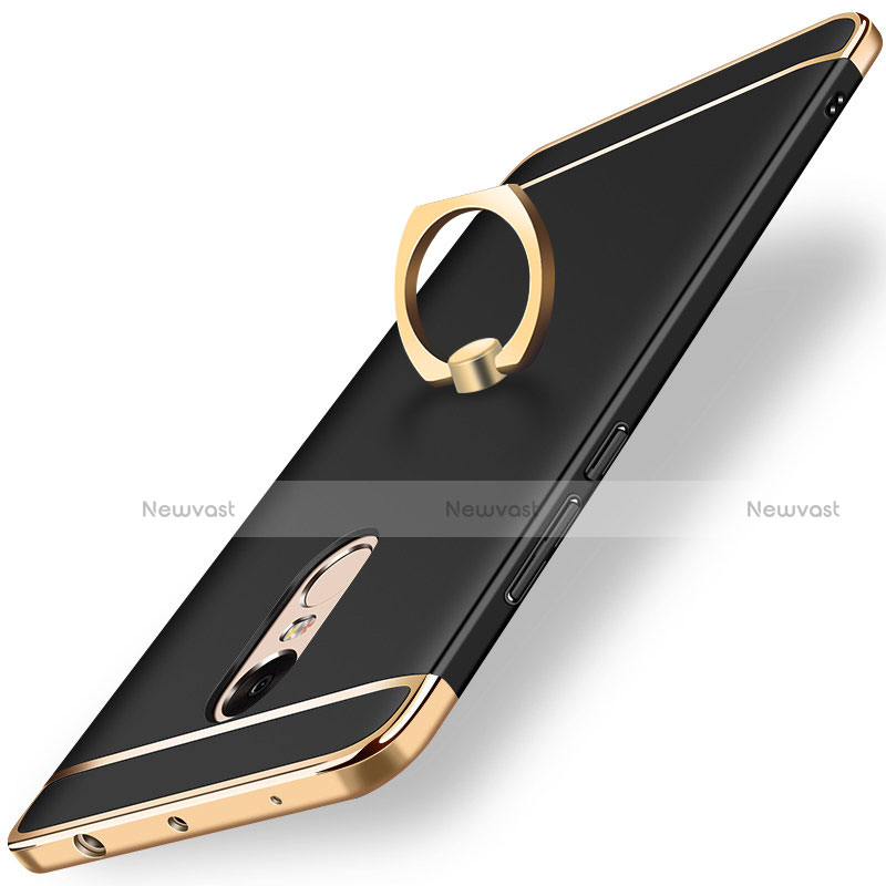 Luxury Metal Frame and Plastic Back Cover with Finger Ring Stand A01 for Xiaomi Redmi Note 4 Black