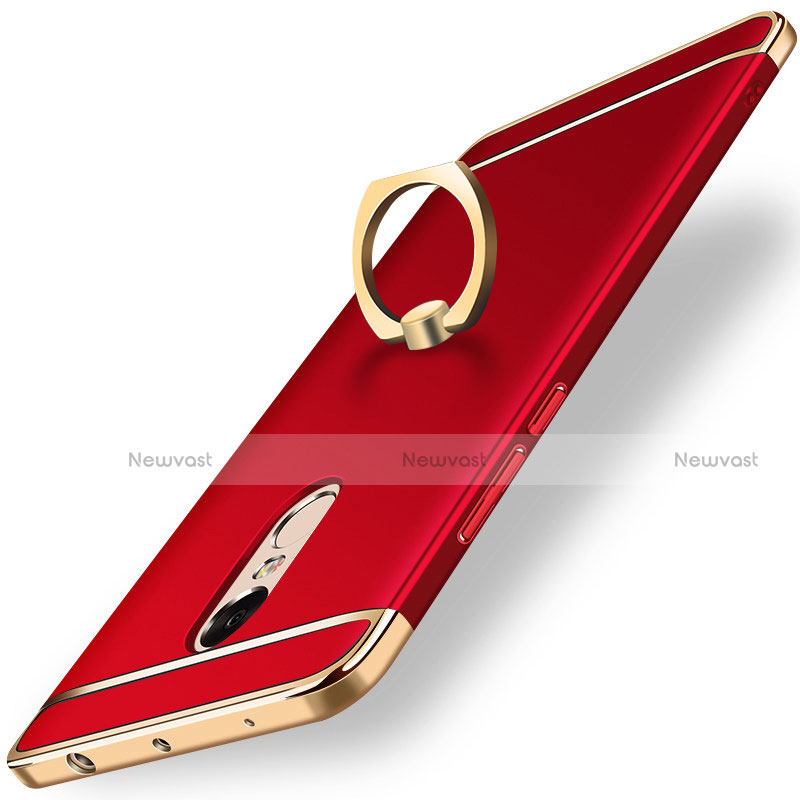 Luxury Metal Frame and Plastic Back Cover with Finger Ring Stand A01 for Xiaomi Redmi Note 4 Red