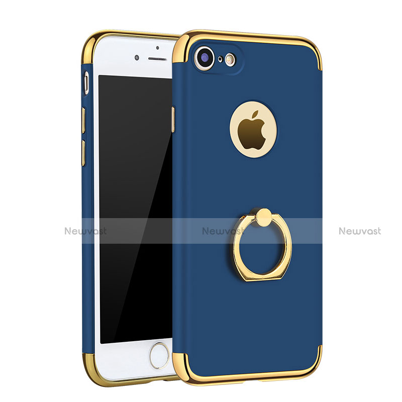 Luxury Metal Frame and Plastic Back Cover with Finger Ring Stand A02 for Apple iPhone 7 Blue