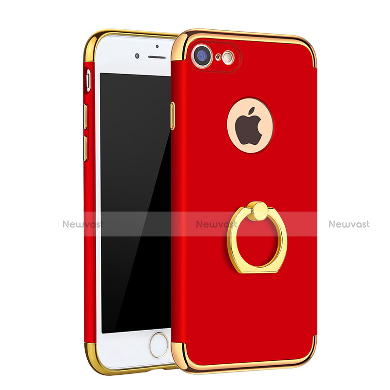 Luxury Metal Frame and Plastic Back Cover with Finger Ring Stand A02 for Apple iPhone 7 Red