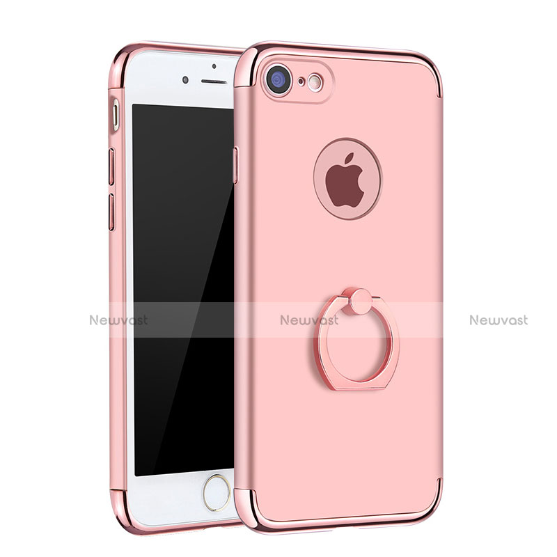 Luxury Metal Frame and Plastic Back Cover with Finger Ring Stand A02 for Apple iPhone 7 Rose Gold