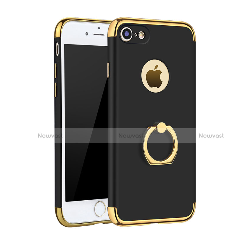 Luxury Metal Frame and Plastic Back Cover with Finger Ring Stand A02 for Apple iPhone 8 Black