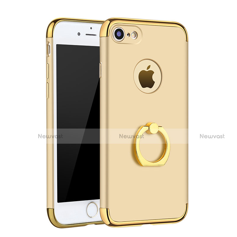 Luxury Metal Frame and Plastic Back Cover with Finger Ring Stand A02 for Apple iPhone 8 Gold