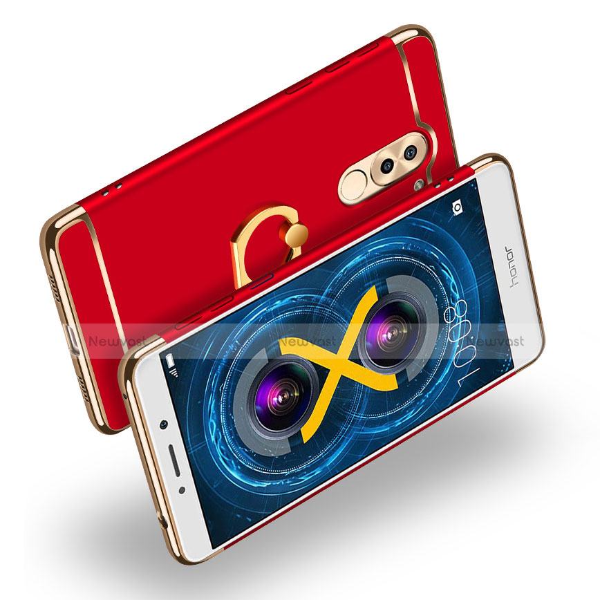 Luxury Metal Frame and Plastic Back Cover with Finger Ring Stand A02 for Huawei GR5 (2017) Red