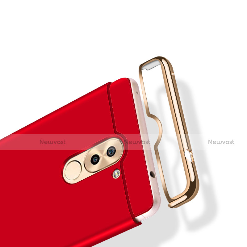 Luxury Metal Frame and Plastic Back Cover with Finger Ring Stand A02 for Huawei Honor 6X Pro Red