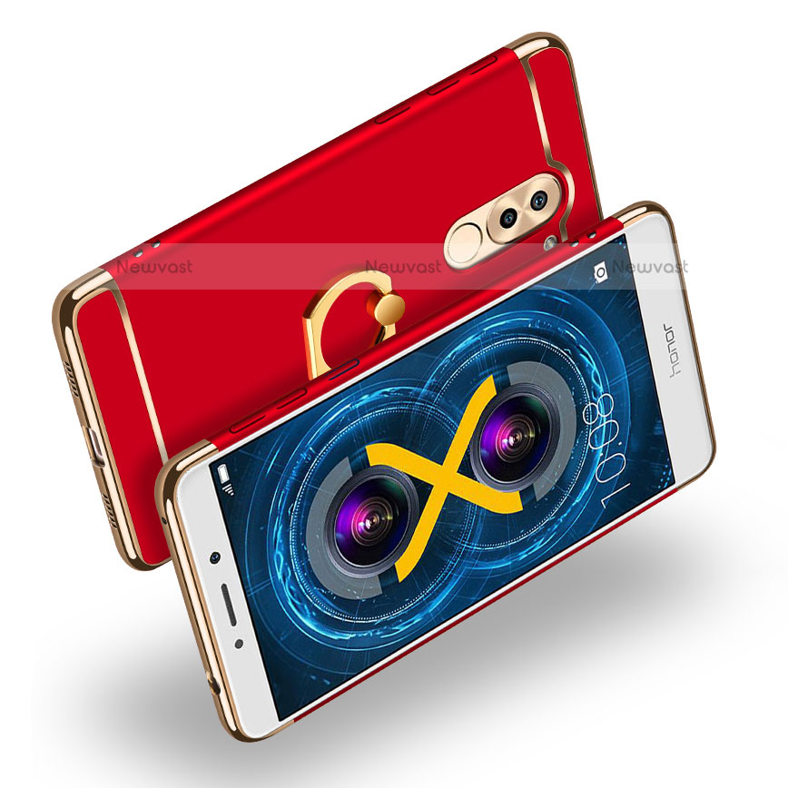 Luxury Metal Frame and Plastic Back Cover with Finger Ring Stand A02 for Huawei Mate 9 Lite Red