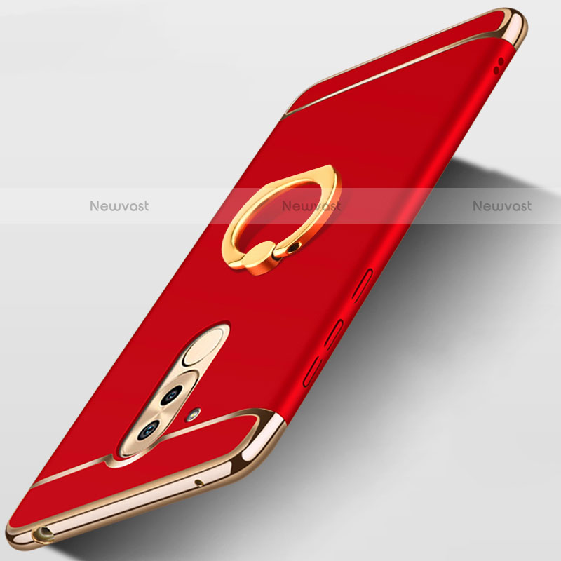 Luxury Metal Frame and Plastic Back Cover with Finger Ring Stand A02 for Huawei Mate 9 Lite Red