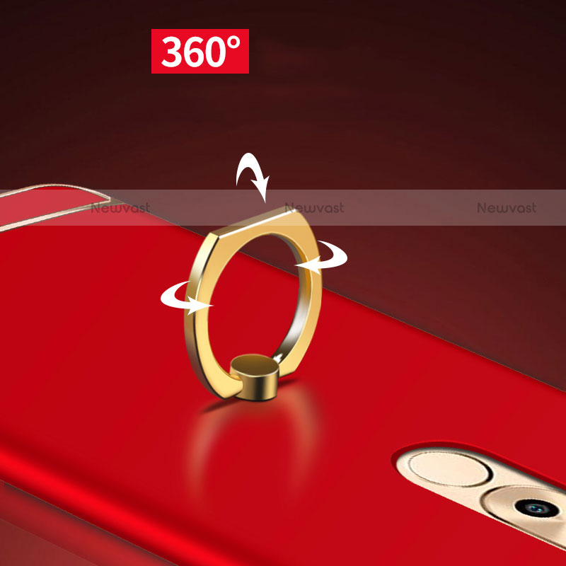 Luxury Metal Frame and Plastic Back Cover with Finger Ring Stand A02 for Huawei Mate 9 Lite Red