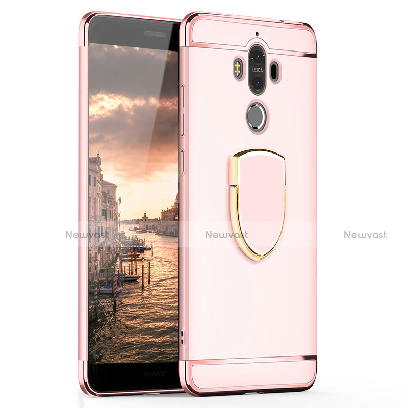 Luxury Metal Frame and Plastic Back Cover with Finger Ring Stand A02 for Huawei Mate 9 Rose Gold