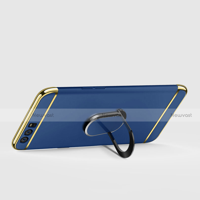 Luxury Metal Frame and Plastic Back Cover with Finger Ring Stand A02 for Huawei P10 Blue