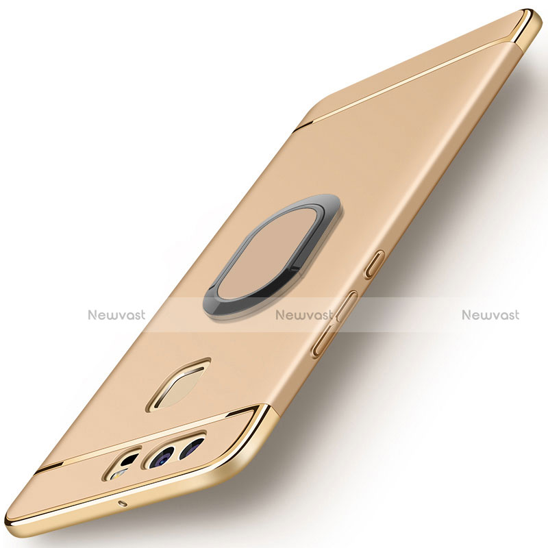 Luxury Metal Frame and Plastic Back Cover with Finger Ring Stand A02 for Huawei P9 Gold