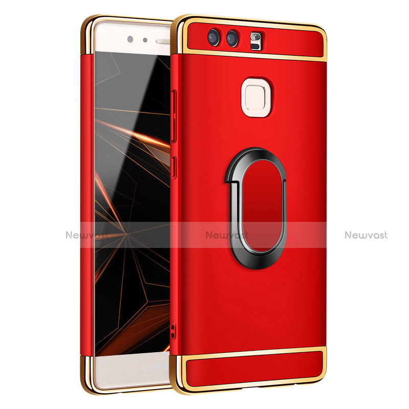 Luxury Metal Frame and Plastic Back Cover with Finger Ring Stand A02 for Huawei P9 Plus