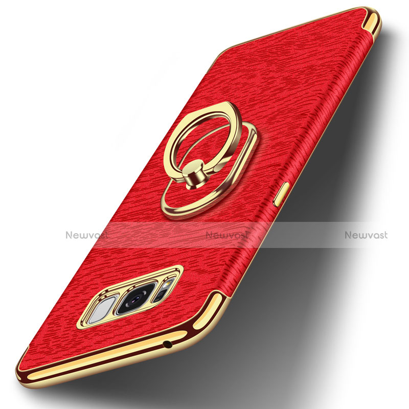 Luxury Metal Frame and Plastic Back Cover with Finger Ring Stand A02 for Samsung Galaxy S8 Plus Red