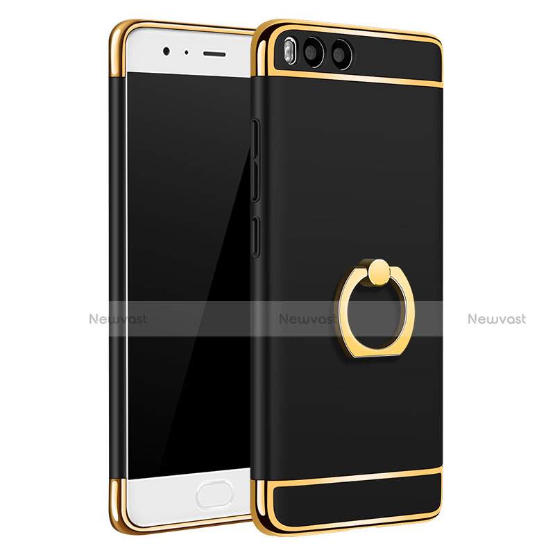 Luxury Metal Frame and Plastic Back Cover with Finger Ring Stand A02 for Xiaomi Mi 6 Black