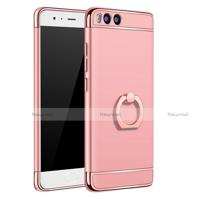 Luxury Metal Frame and Plastic Back Cover with Finger Ring Stand A02 for Xiaomi Mi 6 Rose Gold