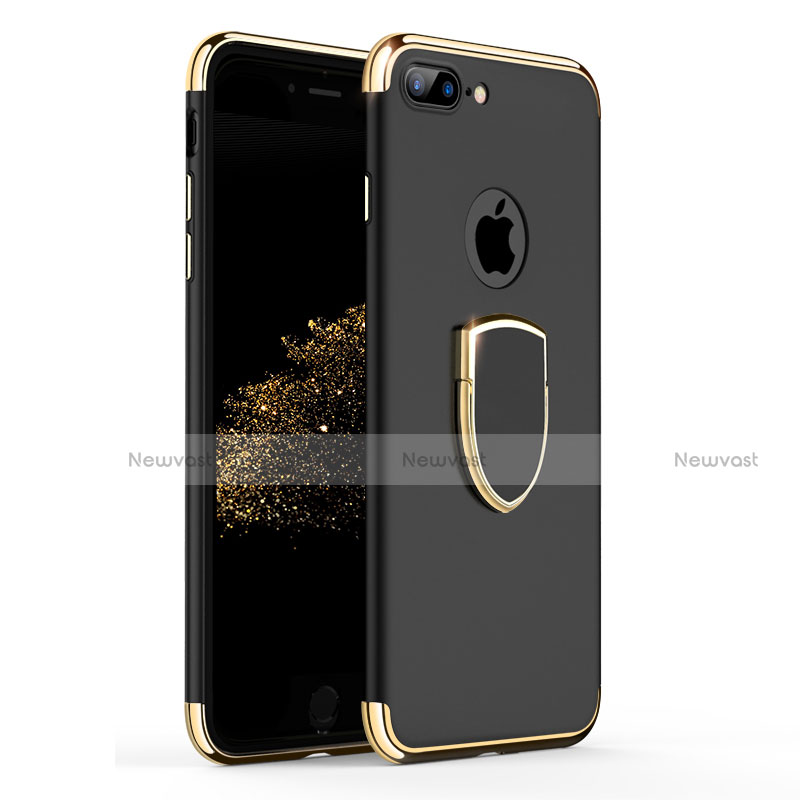 Luxury Metal Frame and Plastic Back Cover with Finger Ring Stand A03 for Apple iPhone 7 Plus Black