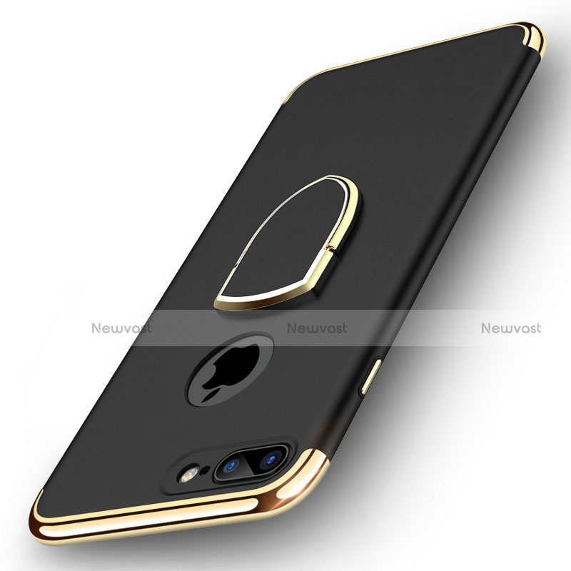 Luxury Metal Frame and Plastic Back Cover with Finger Ring Stand A03 for Apple iPhone 7 Plus Black