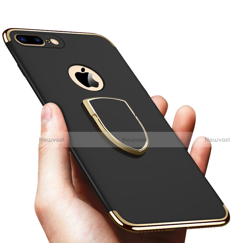 Luxury Metal Frame and Plastic Back Cover with Finger Ring Stand A03 for Apple iPhone 7 Plus Black