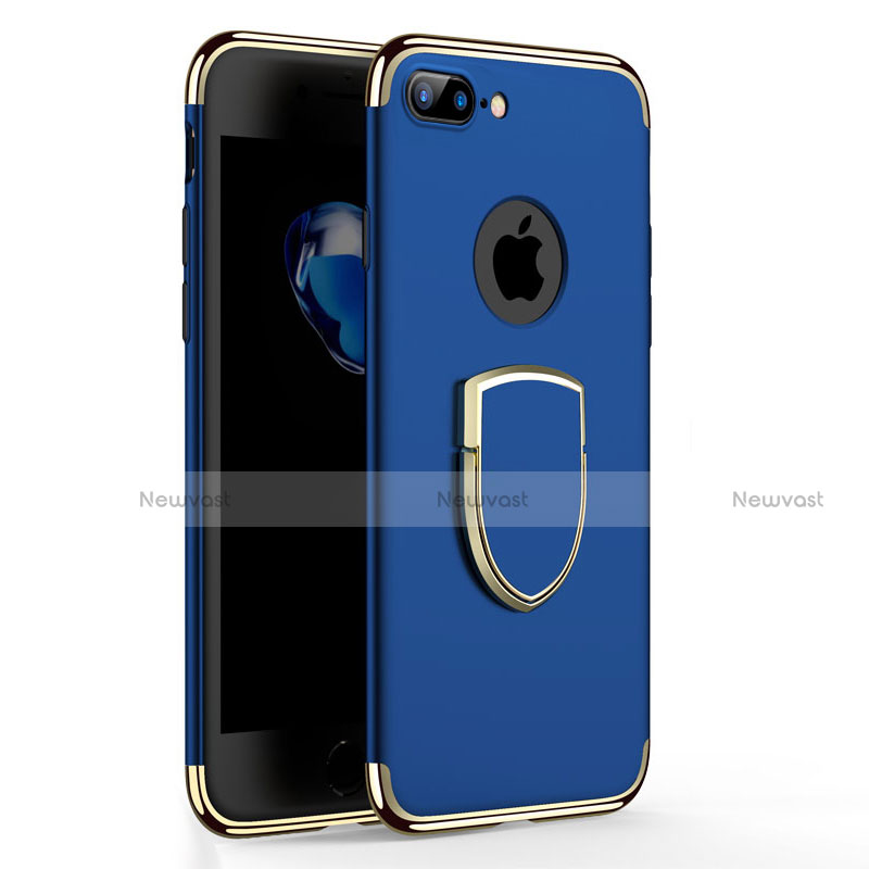 Luxury Metal Frame and Plastic Back Cover with Finger Ring Stand A03 for Apple iPhone 7 Plus Blue