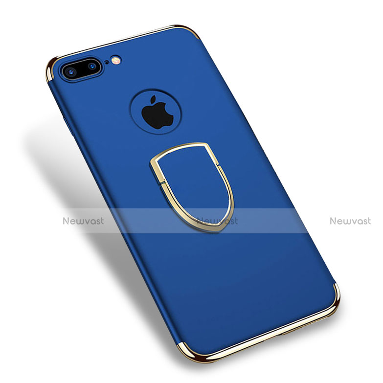 Luxury Metal Frame and Plastic Back Cover with Finger Ring Stand A03 for Apple iPhone 7 Plus Blue