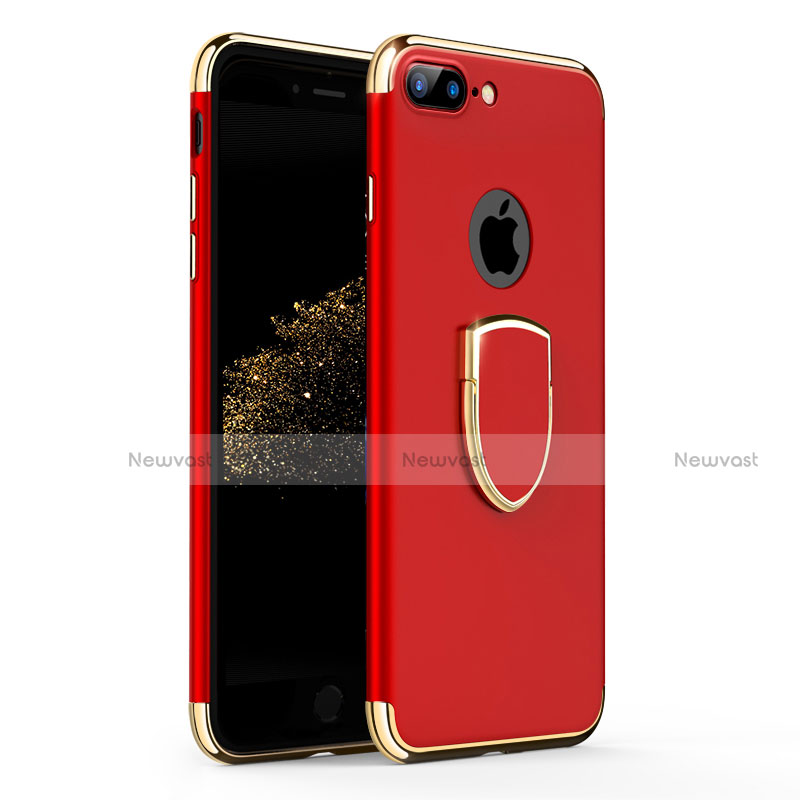 Luxury Metal Frame and Plastic Back Cover with Finger Ring Stand A03 for Apple iPhone 7 Plus Red