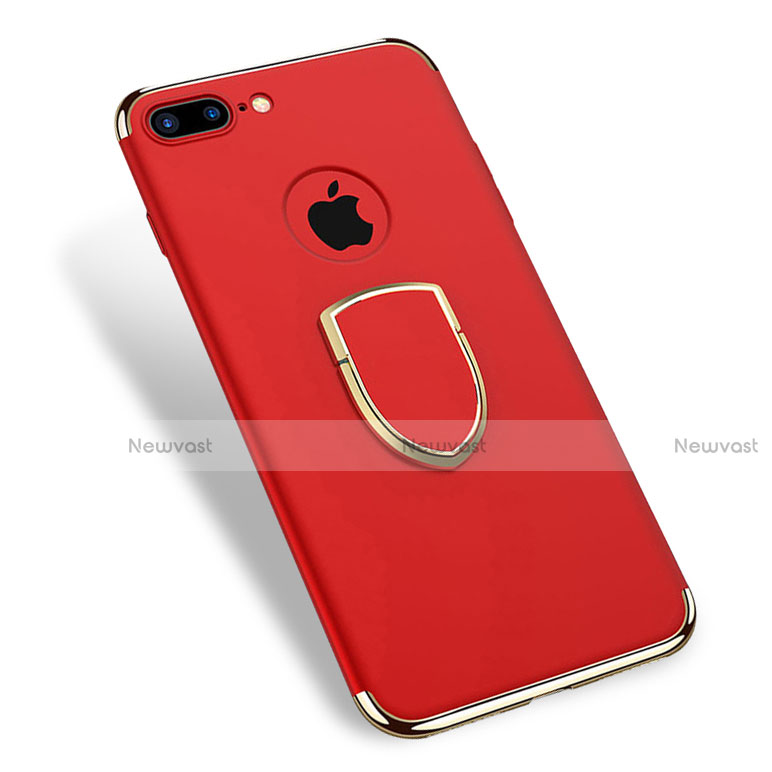 Luxury Metal Frame and Plastic Back Cover with Finger Ring Stand A03 for Apple iPhone 7 Plus Red