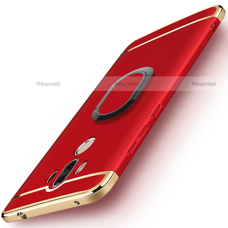 Luxury Metal Frame and Plastic Back Cover with Finger Ring Stand A03 for Huawei Mate 9 Red