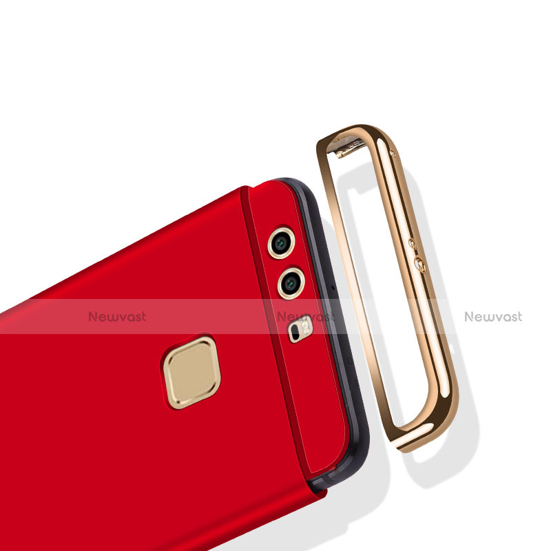 Luxury Metal Frame and Plastic Back Cover with Finger Ring Stand A03 for Huawei P9 Plus Red