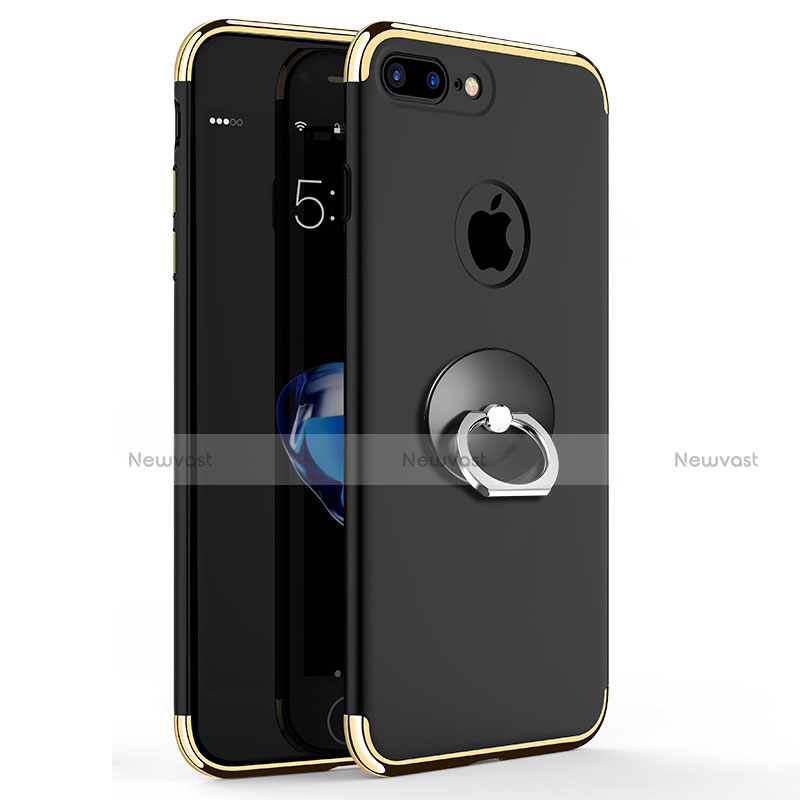 Luxury Metal Frame and Plastic Back Cover with Finger Ring Stand A04 for Apple iPhone 7 Plus Black