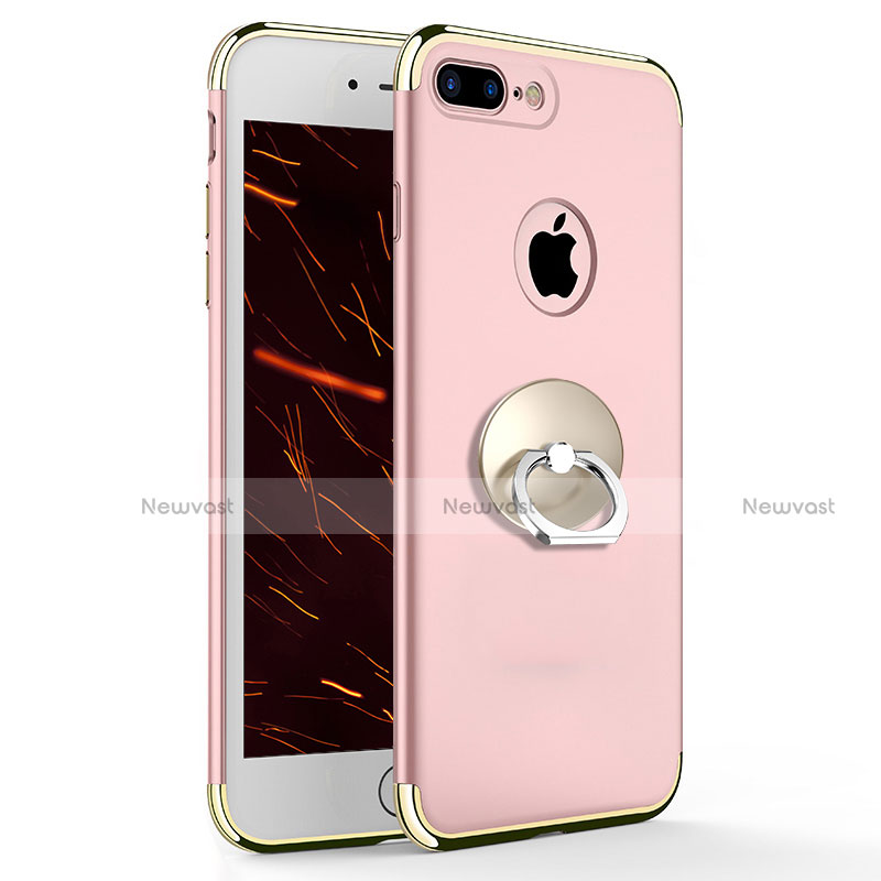 Luxury Metal Frame and Plastic Back Cover with Finger Ring Stand A04 for Apple iPhone 7 Plus Pink