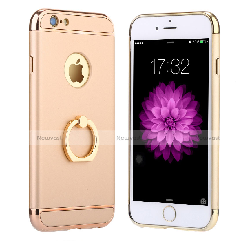 Luxury Metal Frame and Plastic Back Cover with Finger Ring Stand A05 for Apple iPhone 6 Gold