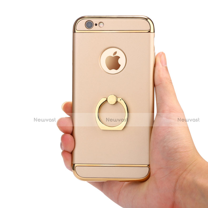 Luxury Metal Frame and Plastic Back Cover with Finger Ring Stand A05 for Apple iPhone 6S Gold