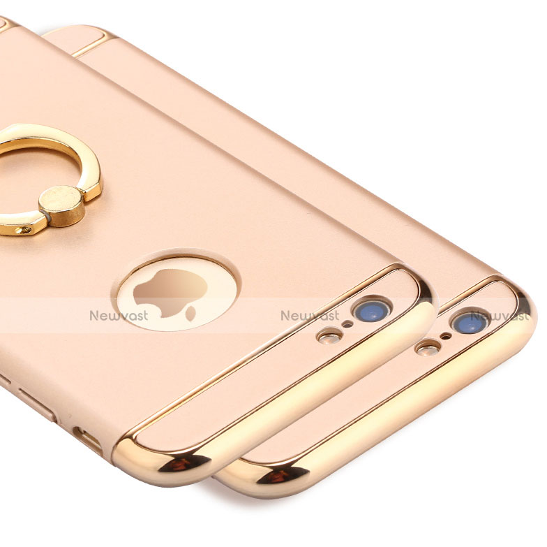 Luxury Metal Frame and Plastic Back Cover with Finger Ring Stand A05 for Apple iPhone 6S Plus Gold