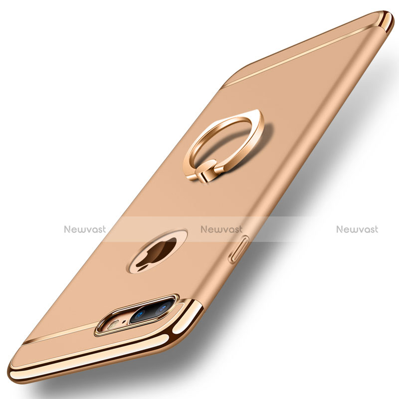 Luxury Metal Frame and Plastic Back Cover with Finger Ring Stand A05 for Apple iPhone 7 Plus Gold