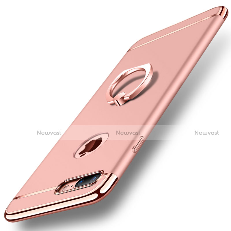 Luxury Metal Frame and Plastic Back Cover with Finger Ring Stand A05 for Apple iPhone 7 Plus Rose Gold