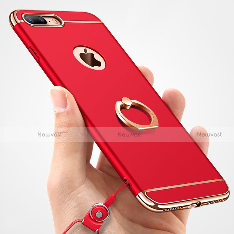 Luxury Metal Frame and Plastic Back Cover with Finger Ring Stand A05 for Apple iPhone 8 Plus