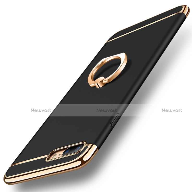 Luxury Metal Frame and Plastic Back Cover with Finger Ring Stand A06 for Apple iPhone 7 Plus Black