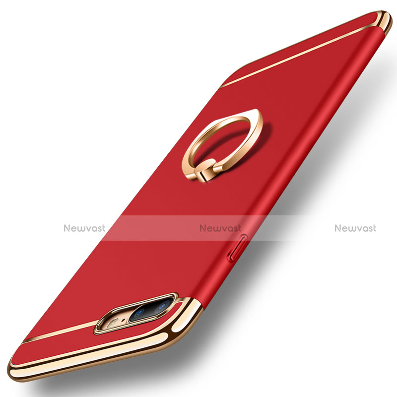 Luxury Metal Frame and Plastic Back Cover with Finger Ring Stand A06 for Apple iPhone 7 Plus Red