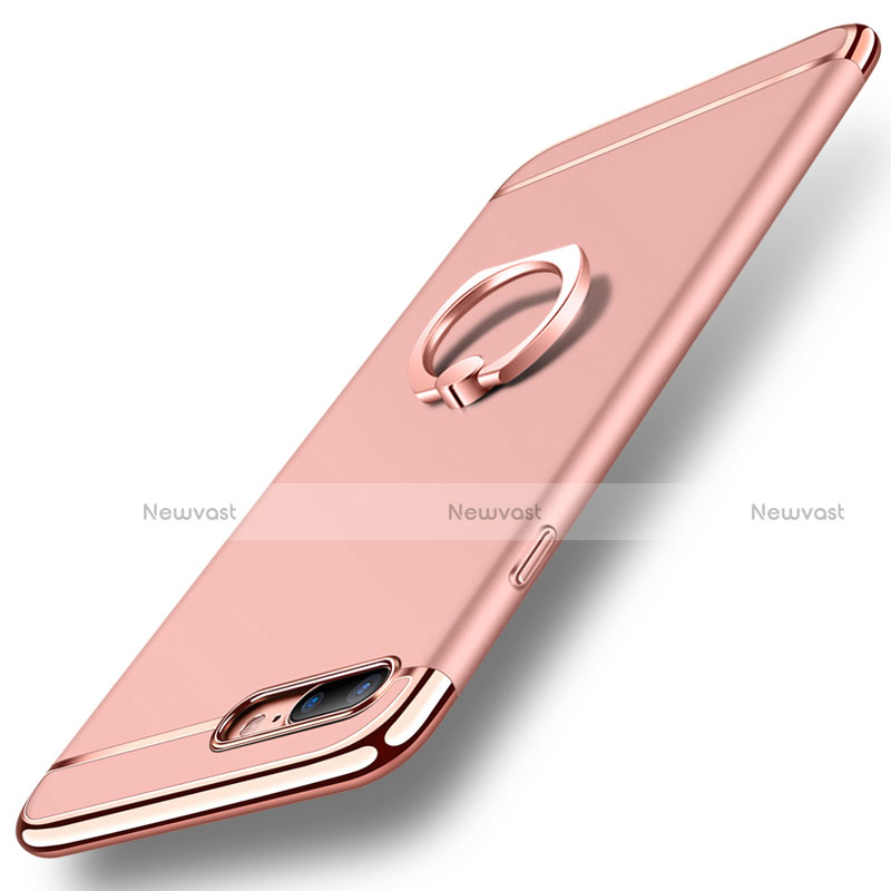 Luxury Metal Frame and Plastic Back Cover with Finger Ring Stand A06 for Apple iPhone 7 Plus Rose Gold