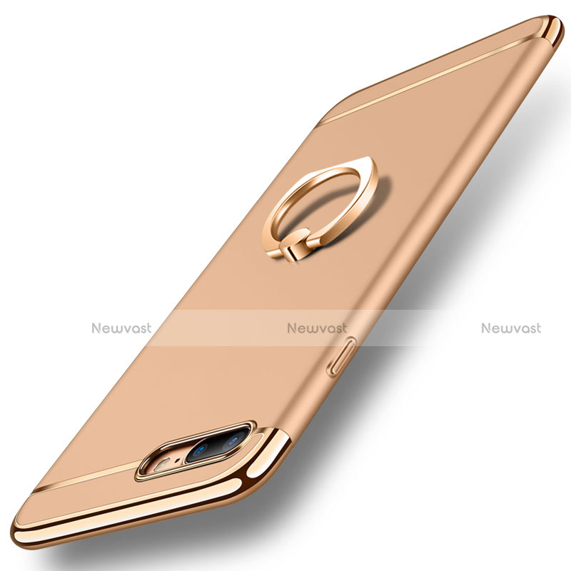 Luxury Metal Frame and Plastic Back Cover with Finger Ring Stand A06 for Apple iPhone 8 Plus Gold