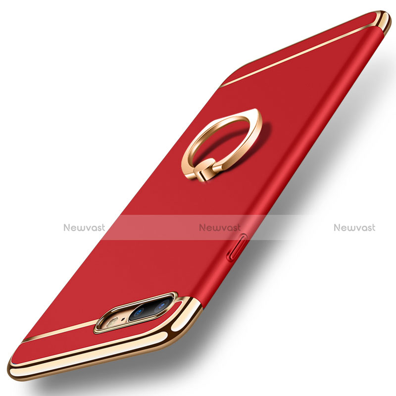 Luxury Metal Frame and Plastic Back Cover with Finger Ring Stand A06 for Apple iPhone 8 Plus Red