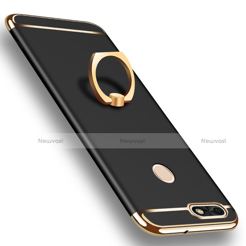 Luxury Metal Frame and Plastic Back Cover with Finger Ring Stand A06 for Huawei Enjoy 7 Black