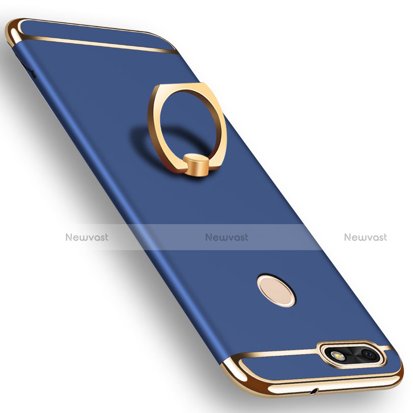 Luxury Metal Frame and Plastic Back Cover with Finger Ring Stand A06 for Huawei Enjoy 7 Blue