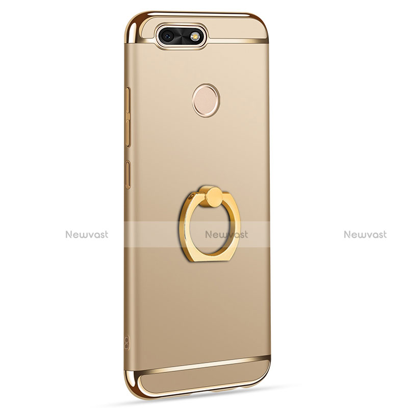 Luxury Metal Frame and Plastic Back Cover with Finger Ring Stand A06 for Huawei Enjoy 7 Gold