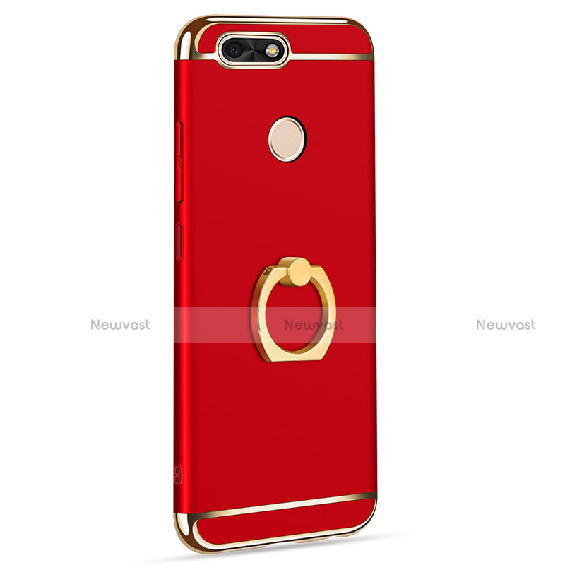 Luxury Metal Frame and Plastic Back Cover with Finger Ring Stand A06 for Huawei Enjoy 7 Red