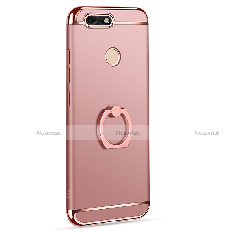 Luxury Metal Frame and Plastic Back Cover with Finger Ring Stand A06 for Huawei Enjoy 7 Rose Gold